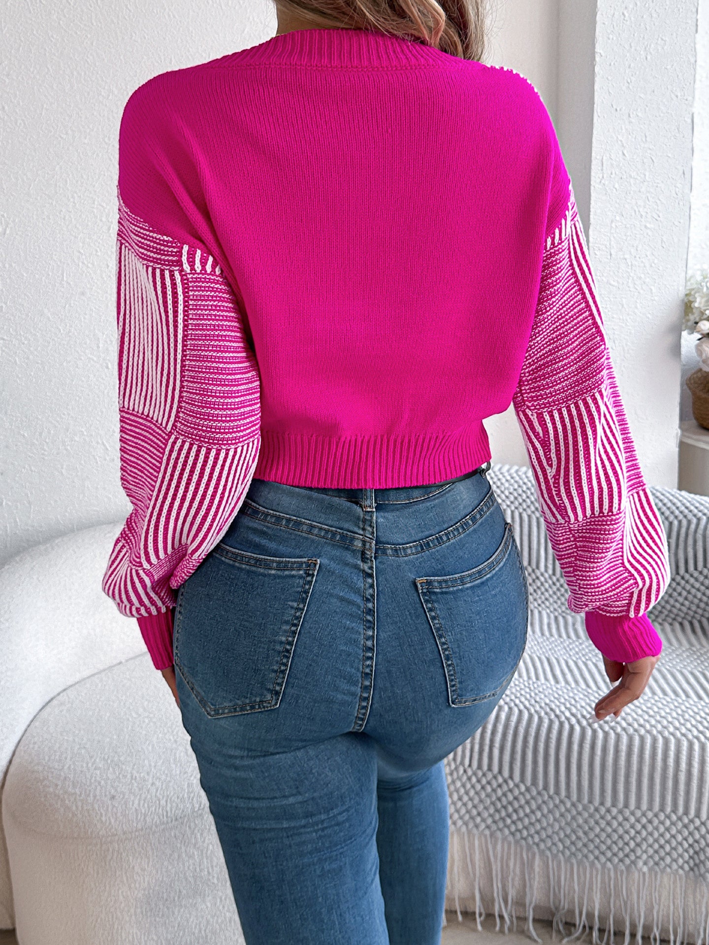 Women Striped Crop Pullover