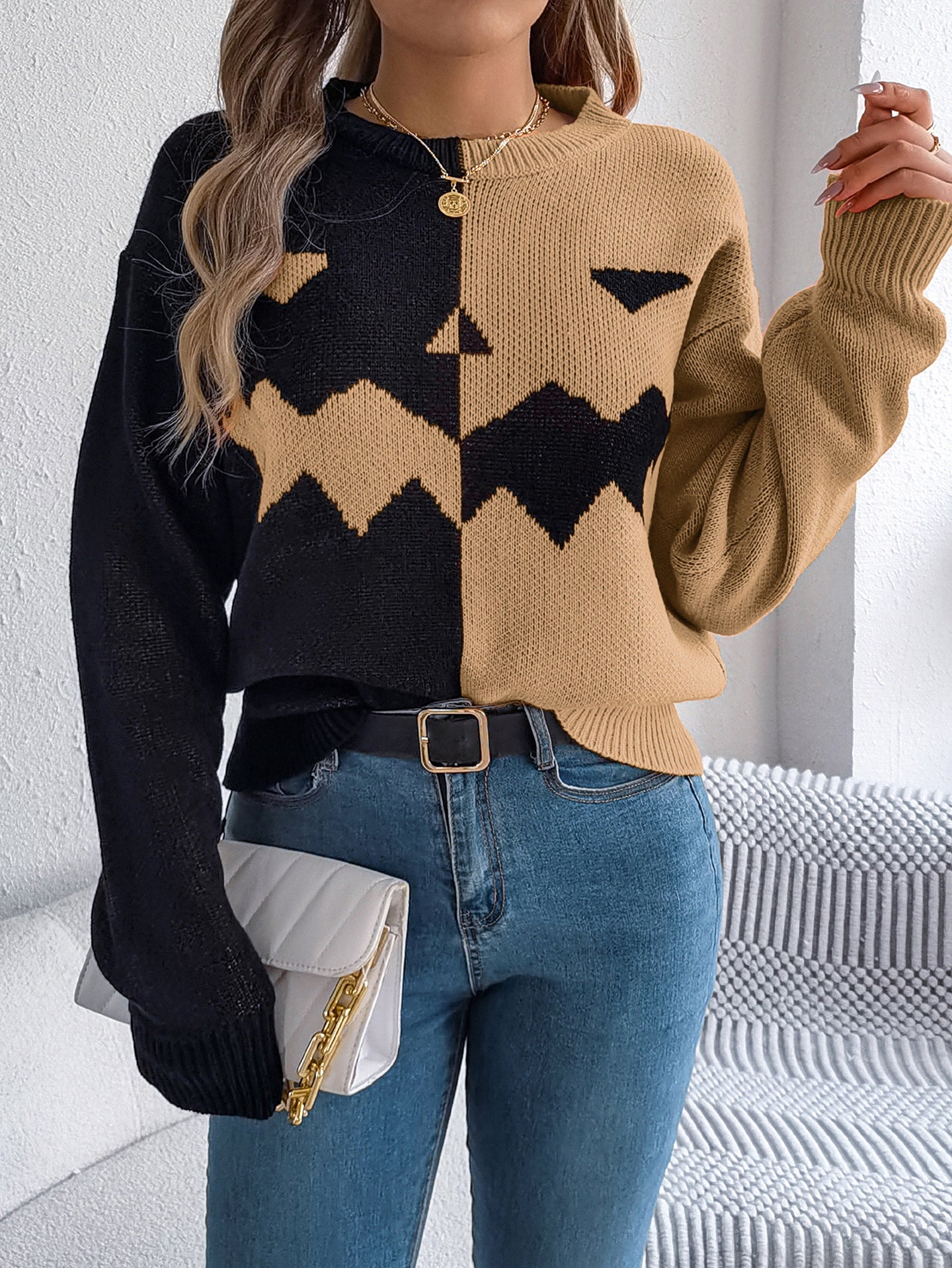 Women Colourblocked Round Neck Pullover
