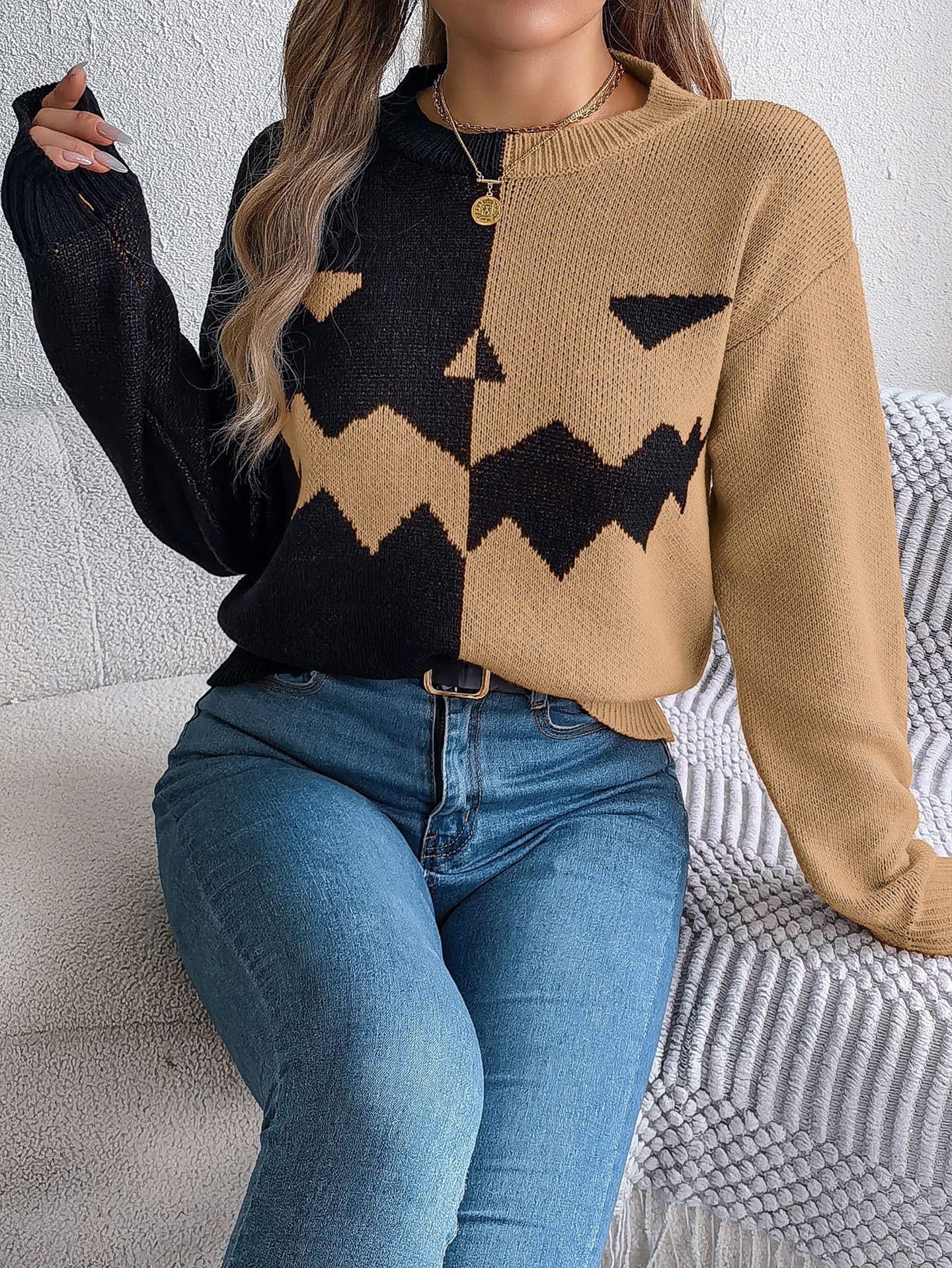 Women Colourblocked Round Neck Pullover