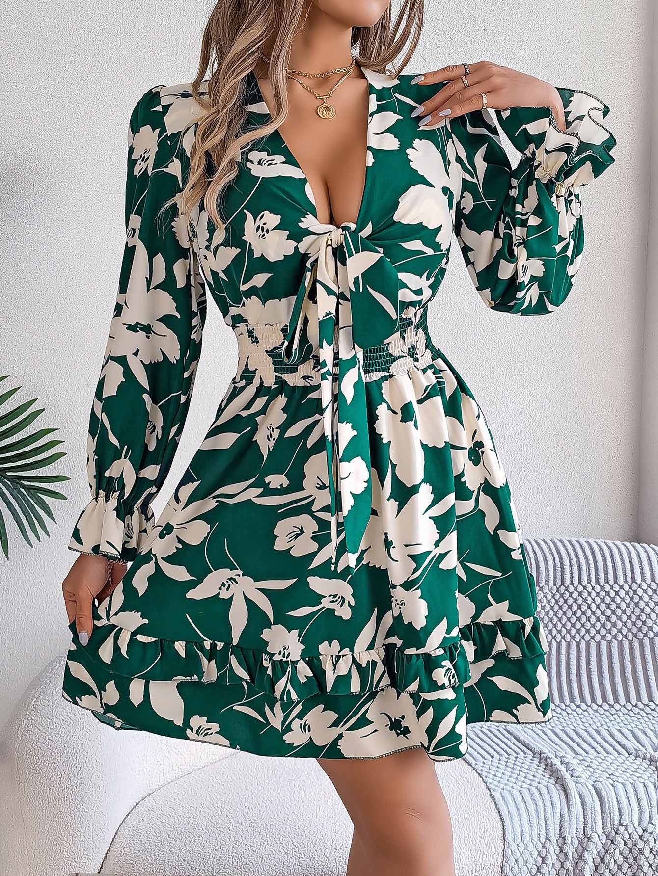 Floral Print Smocked Fit & Flare Dress
