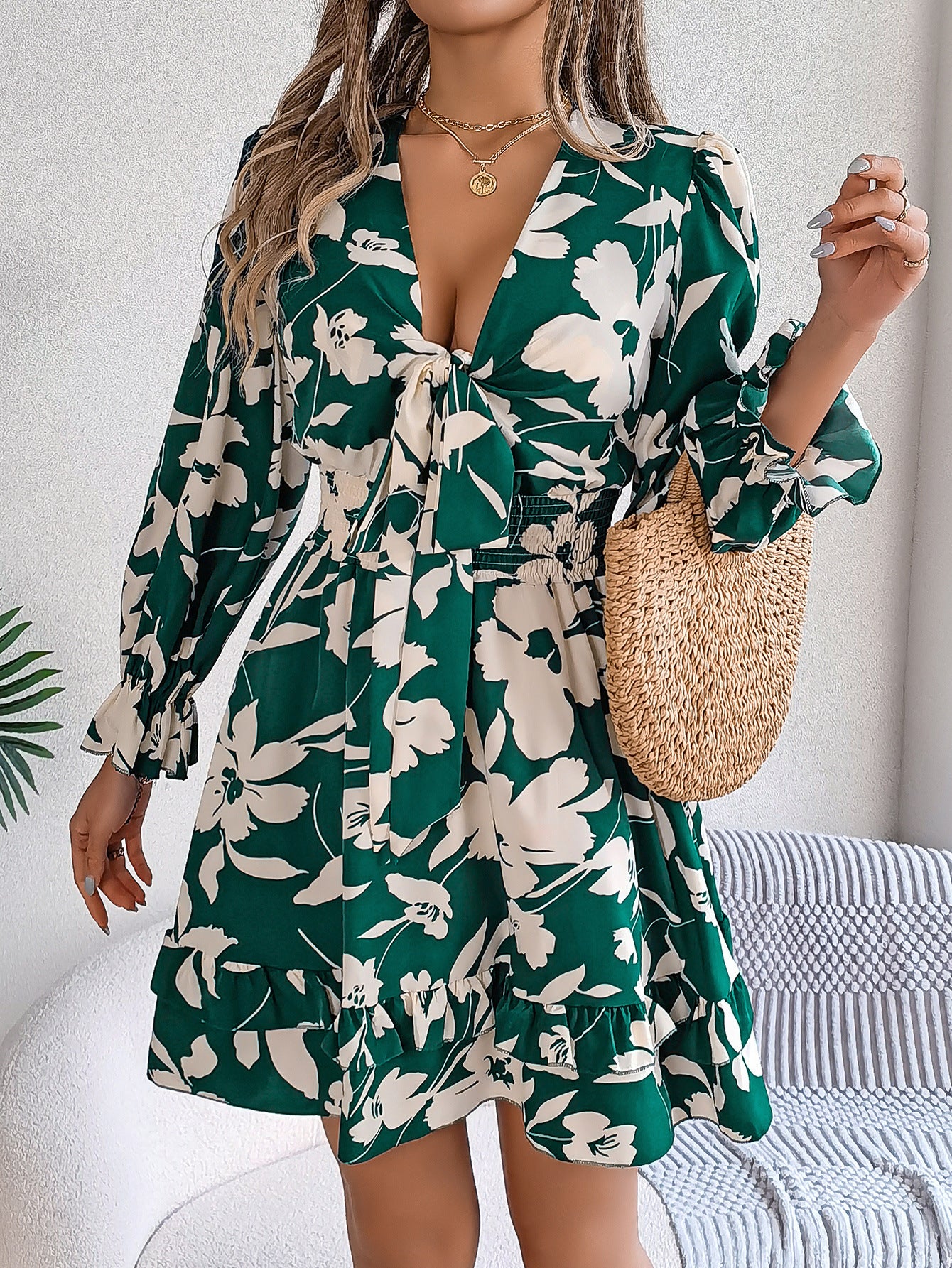 Floral Print Smocked Fit & Flare Dress
