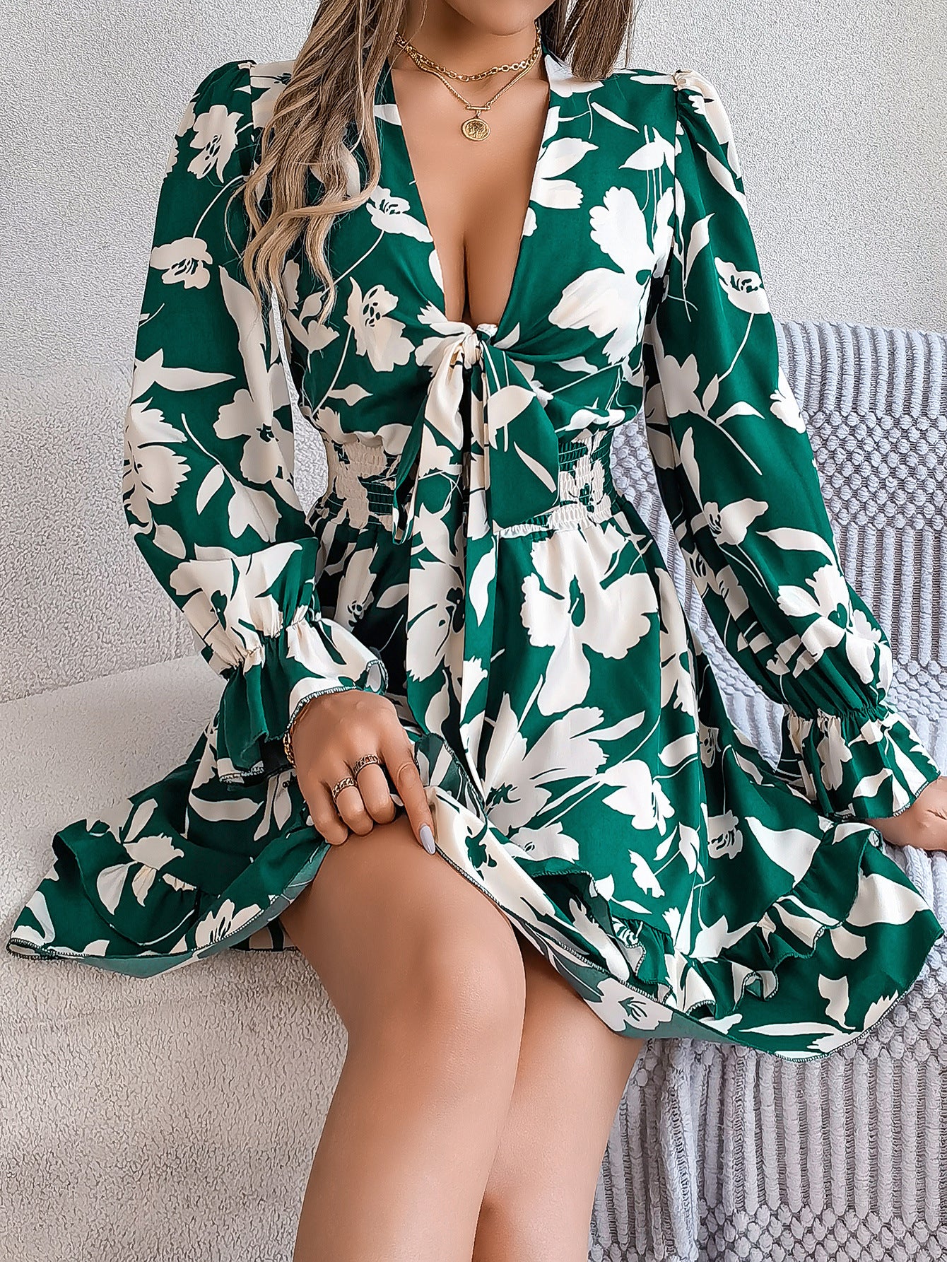 Floral Print Smocked Fit & Flare Dress