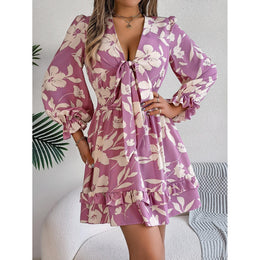 Floral Printed Puff Sleeve Tie-Ups Fit & Flare Dress
