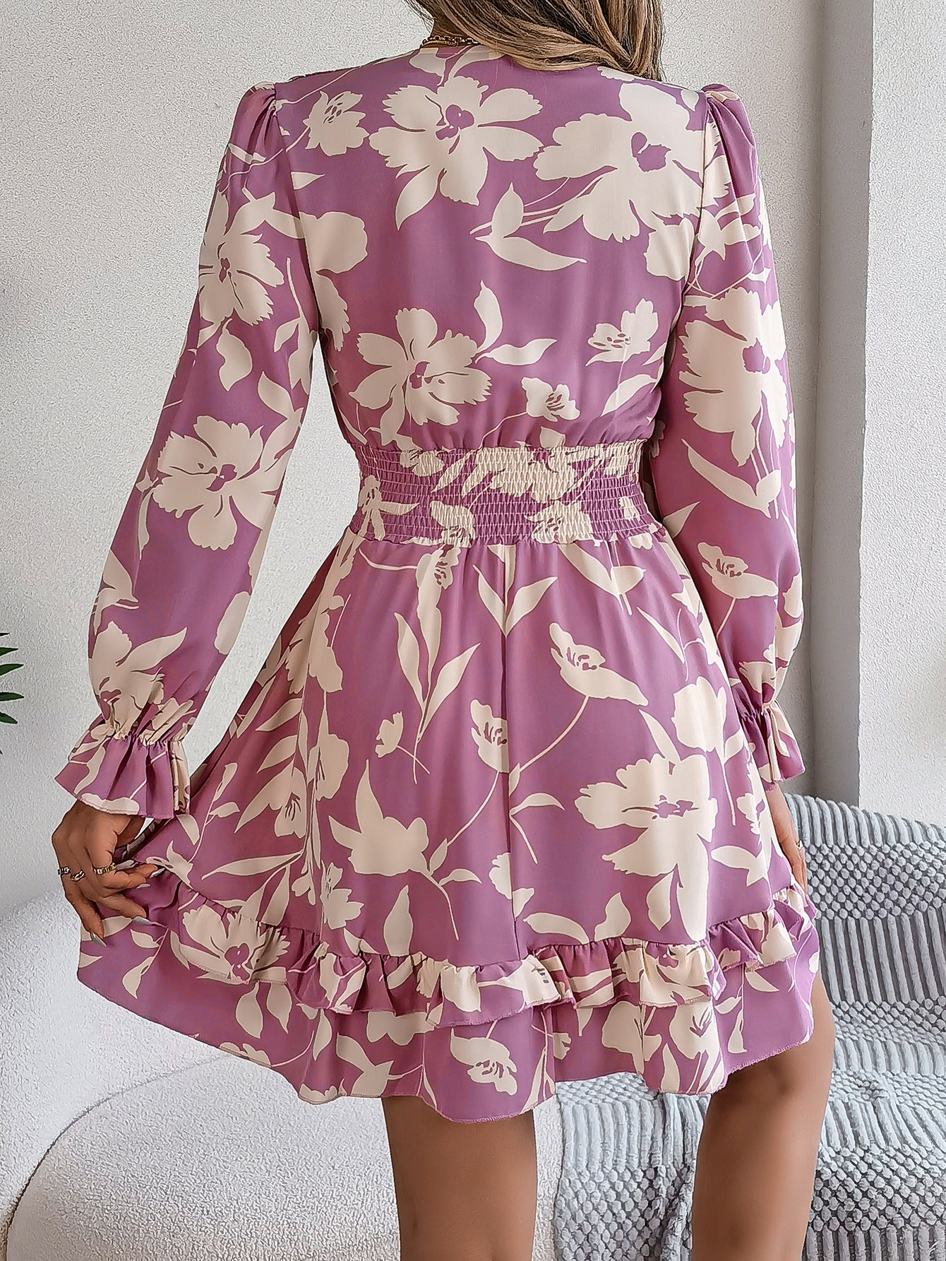 Floral Printed Puff Sleeve Tie-Ups Fit & Flare Dress