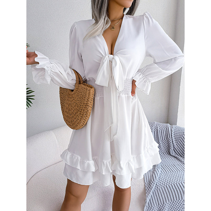 Solid Bell Sleeve Mini Dress