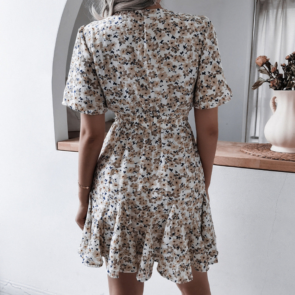 Floral Print Flared Sleeve Wrap Dress