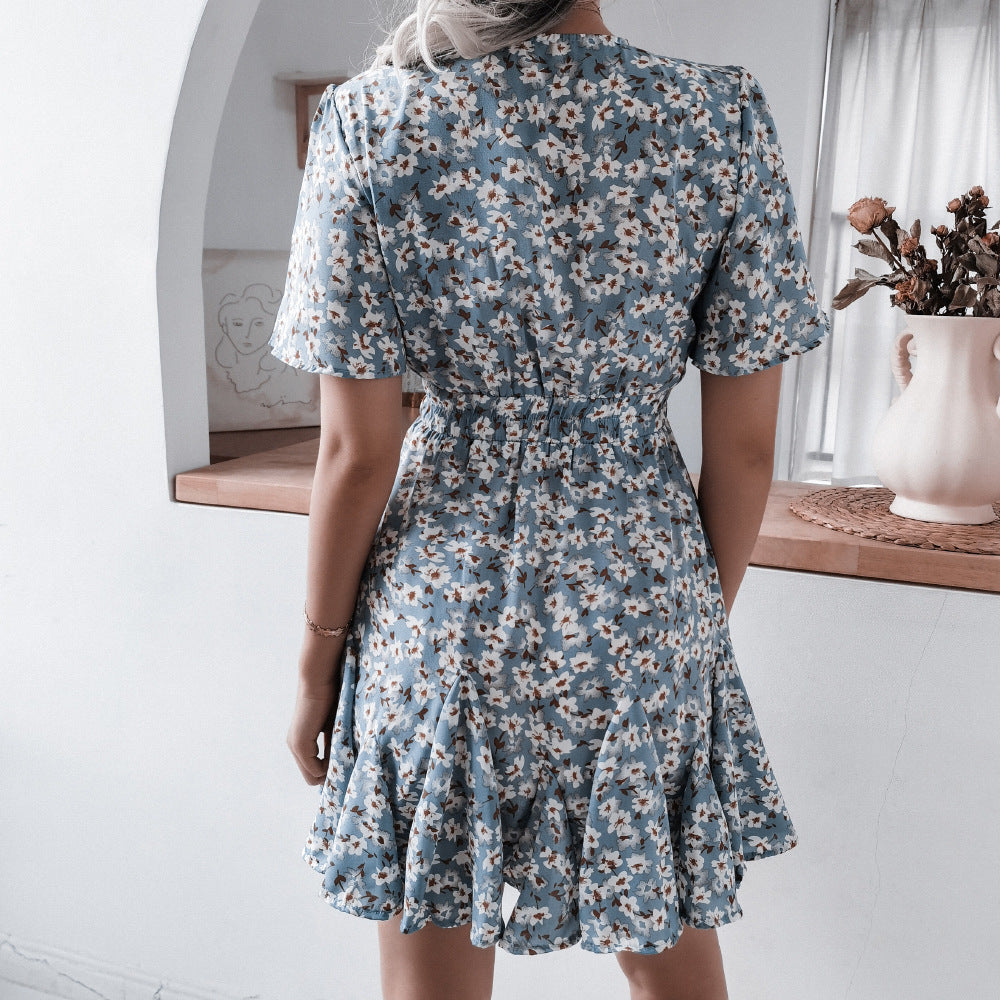 Floral Print Flared Sleeve Fit & Flare Dress