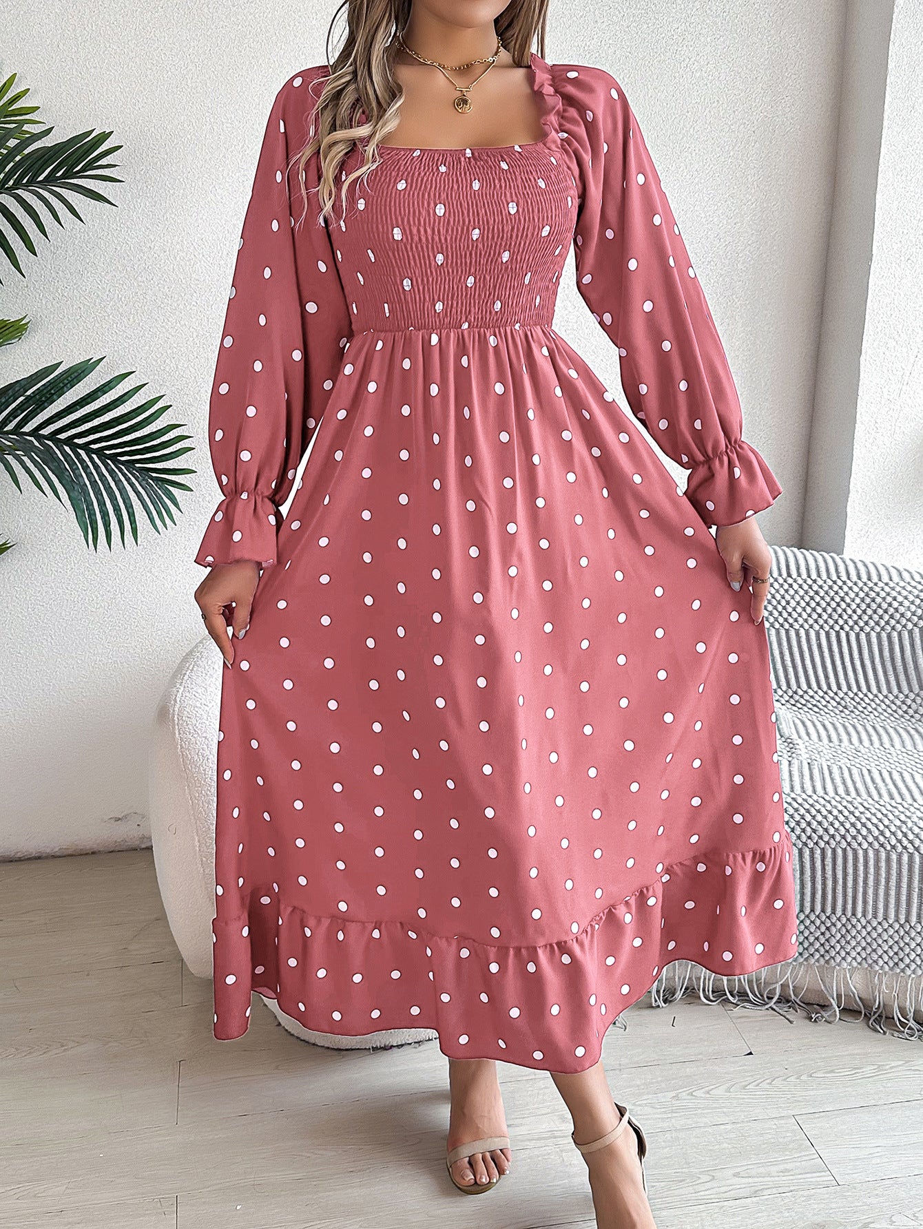 Pink Polka Dot Maxi Dress