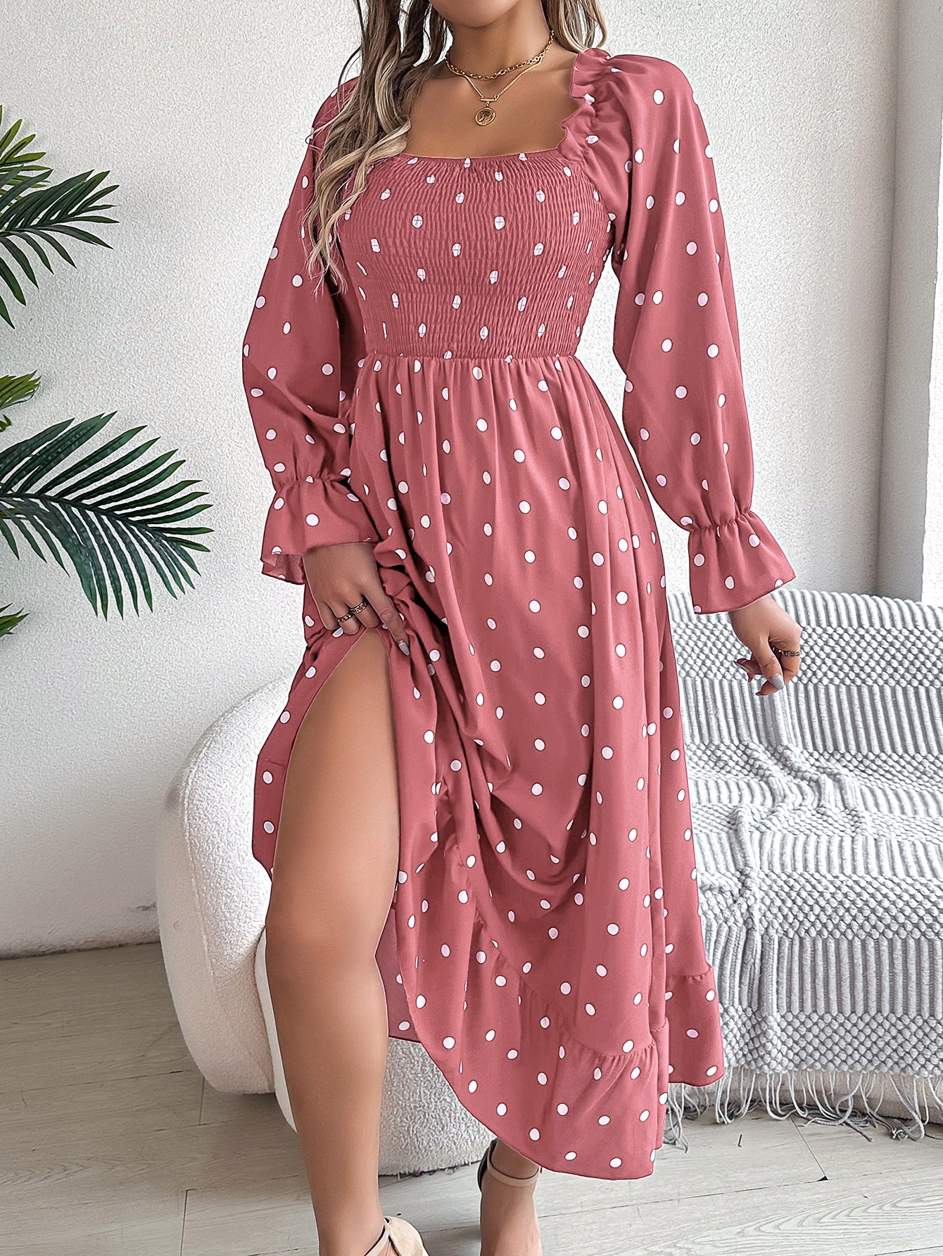 Pink Polka Dot Maxi Dress