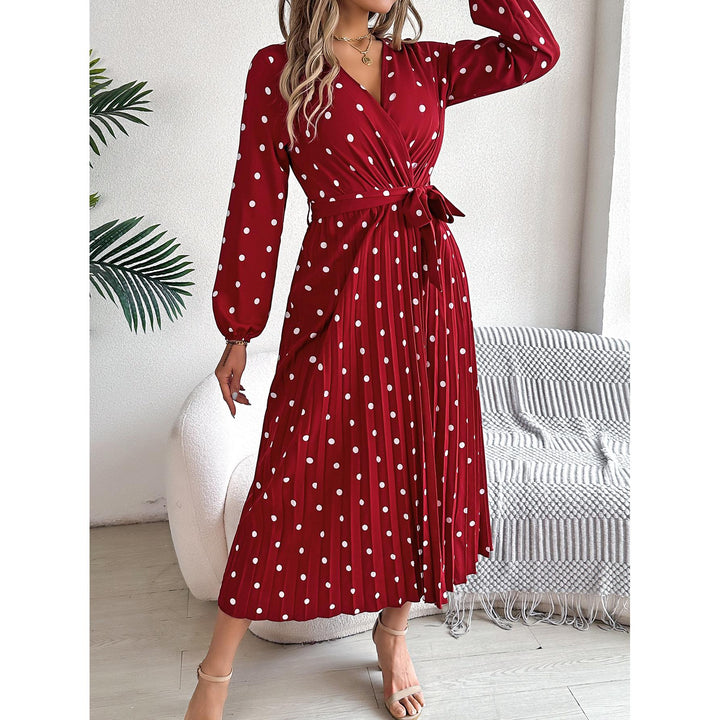 Polka Dot Puff Sleeve Midi Wrap Dress