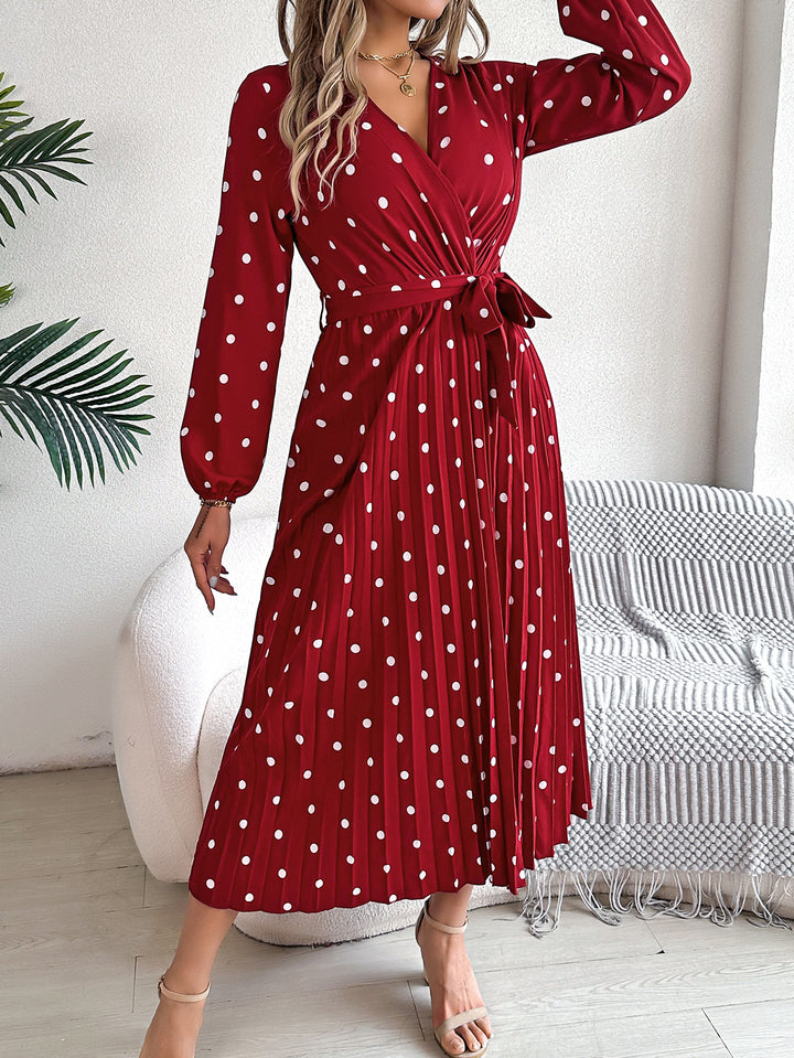 Polka Dot Puff Sleeve Midi Wrap Dress