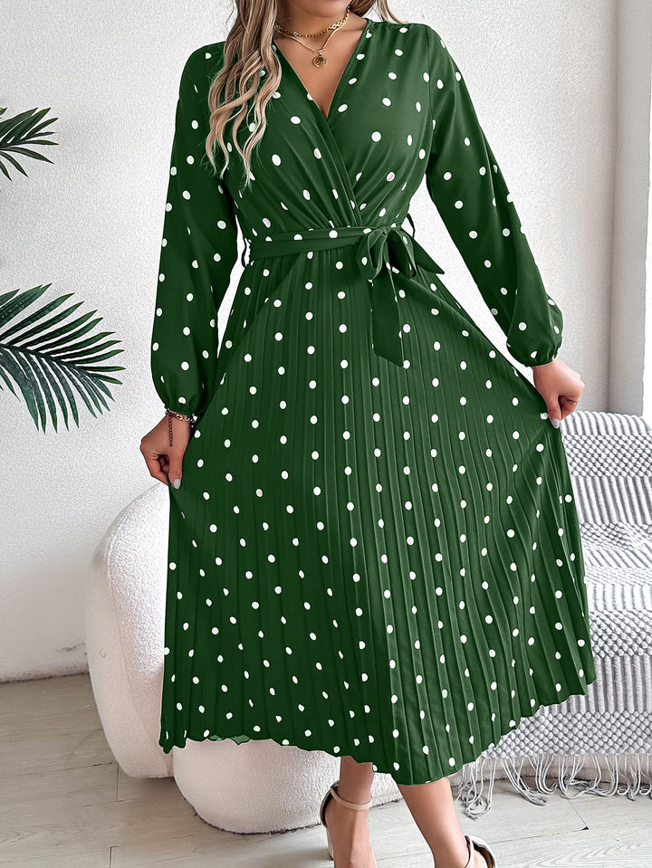 Polka Dot Printed Wrap Midi Dress
