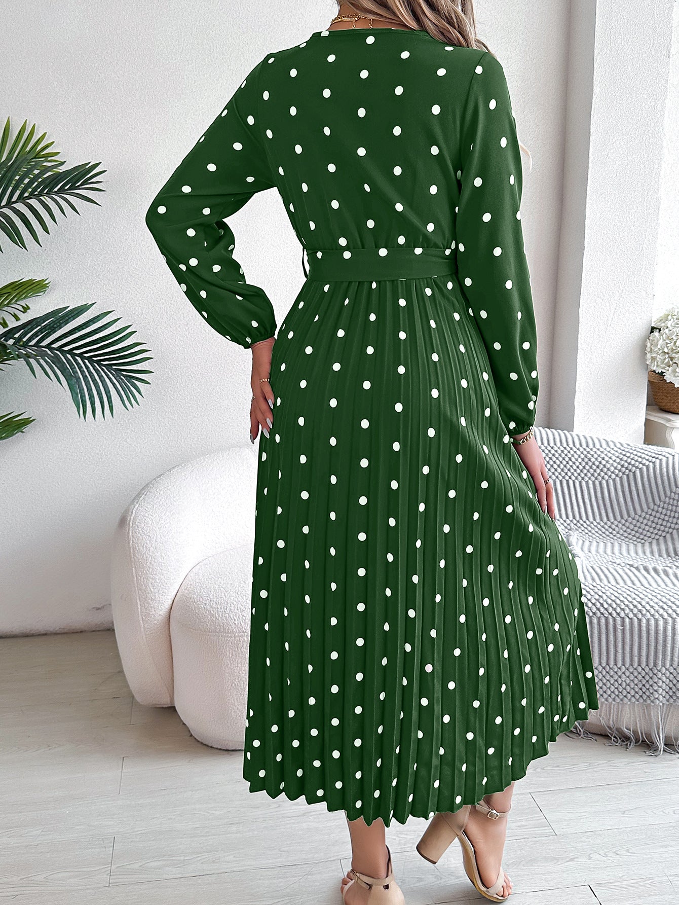Polka Dot Printed Wrap Midi Dress