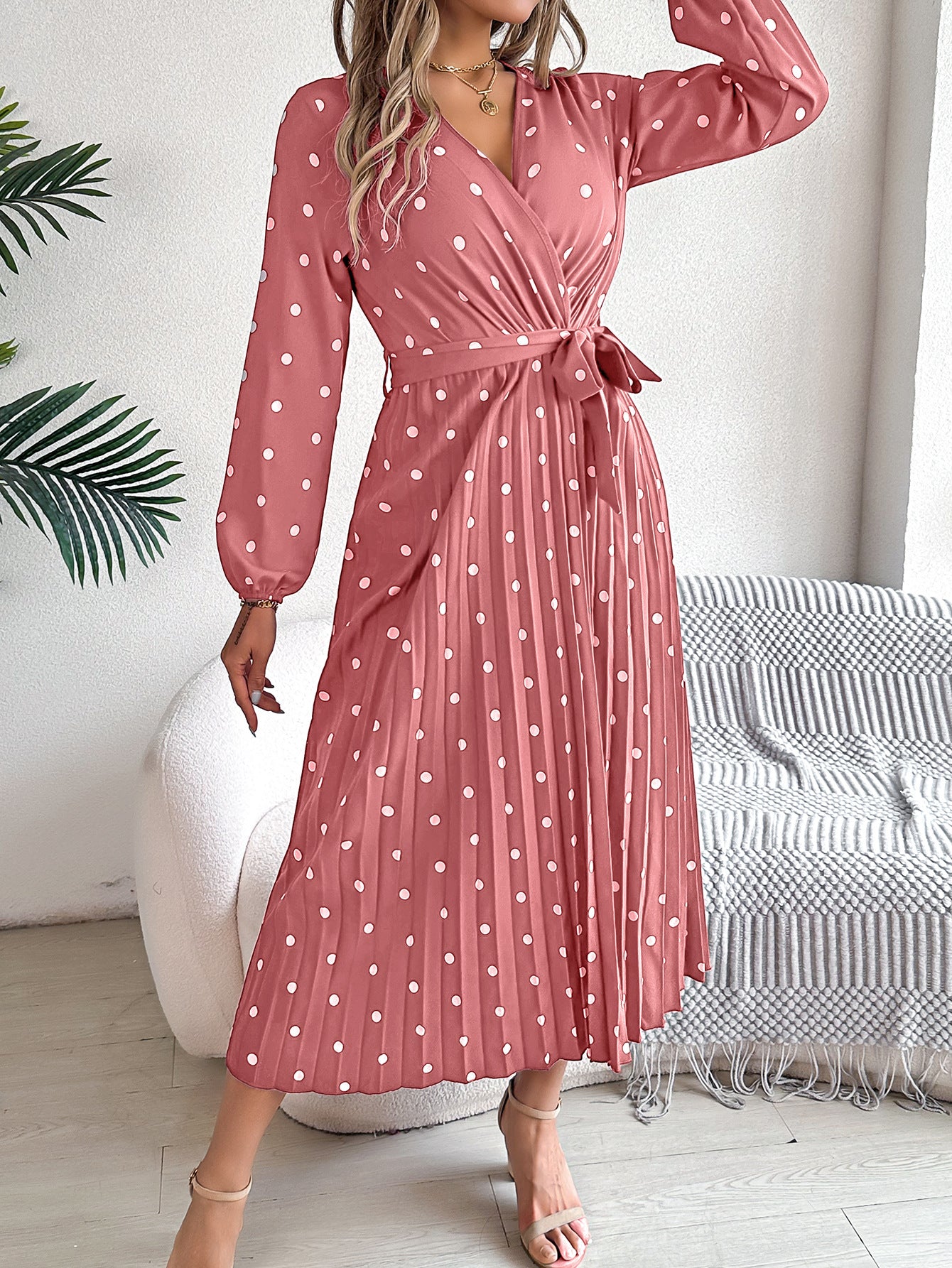 Polka Dot Print Wrap Maxi Dress