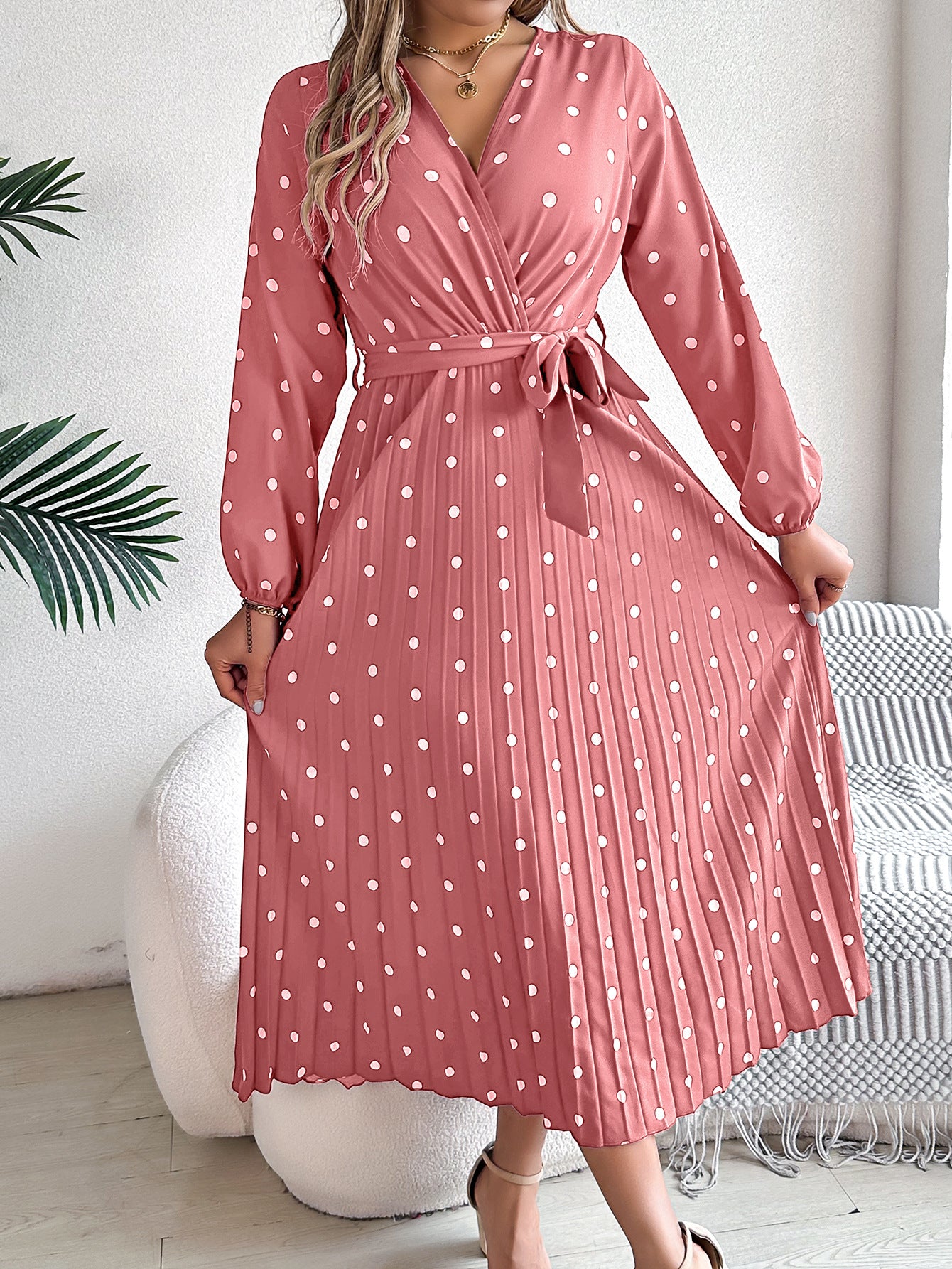 Polka Dot Print Wrap Maxi Dress