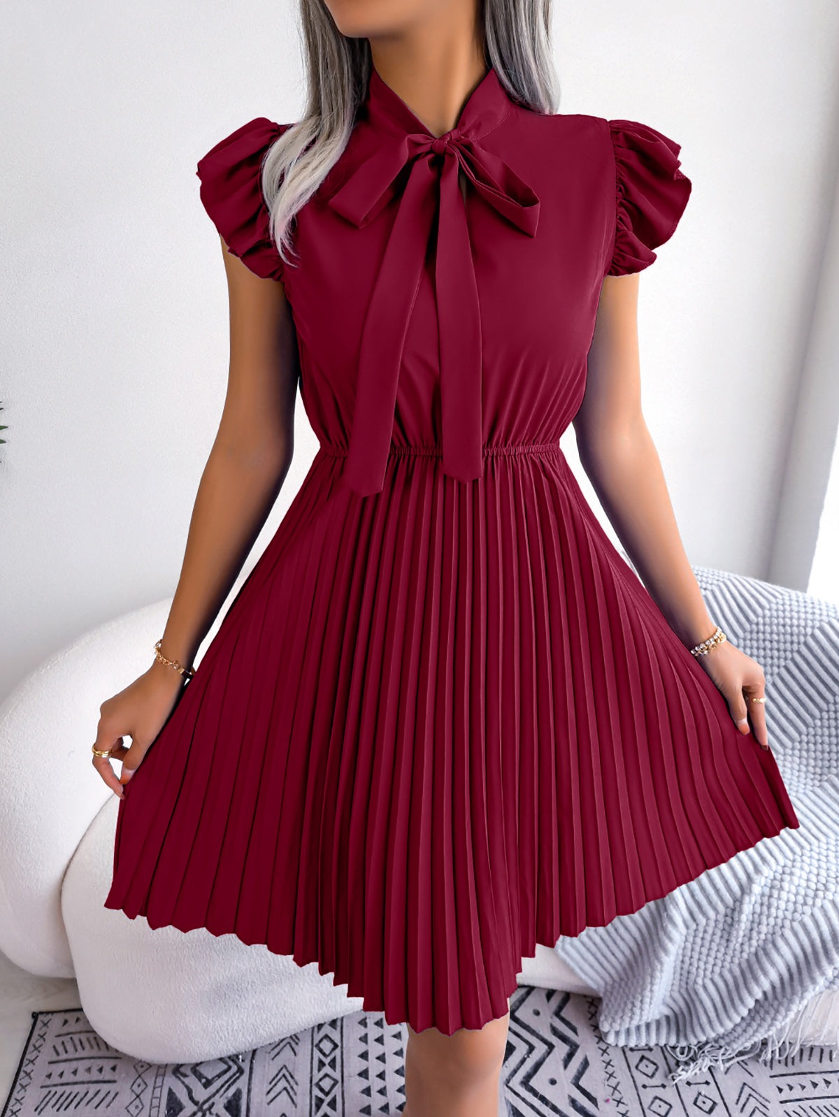 Puff Sleeve A-Line Midi Dress