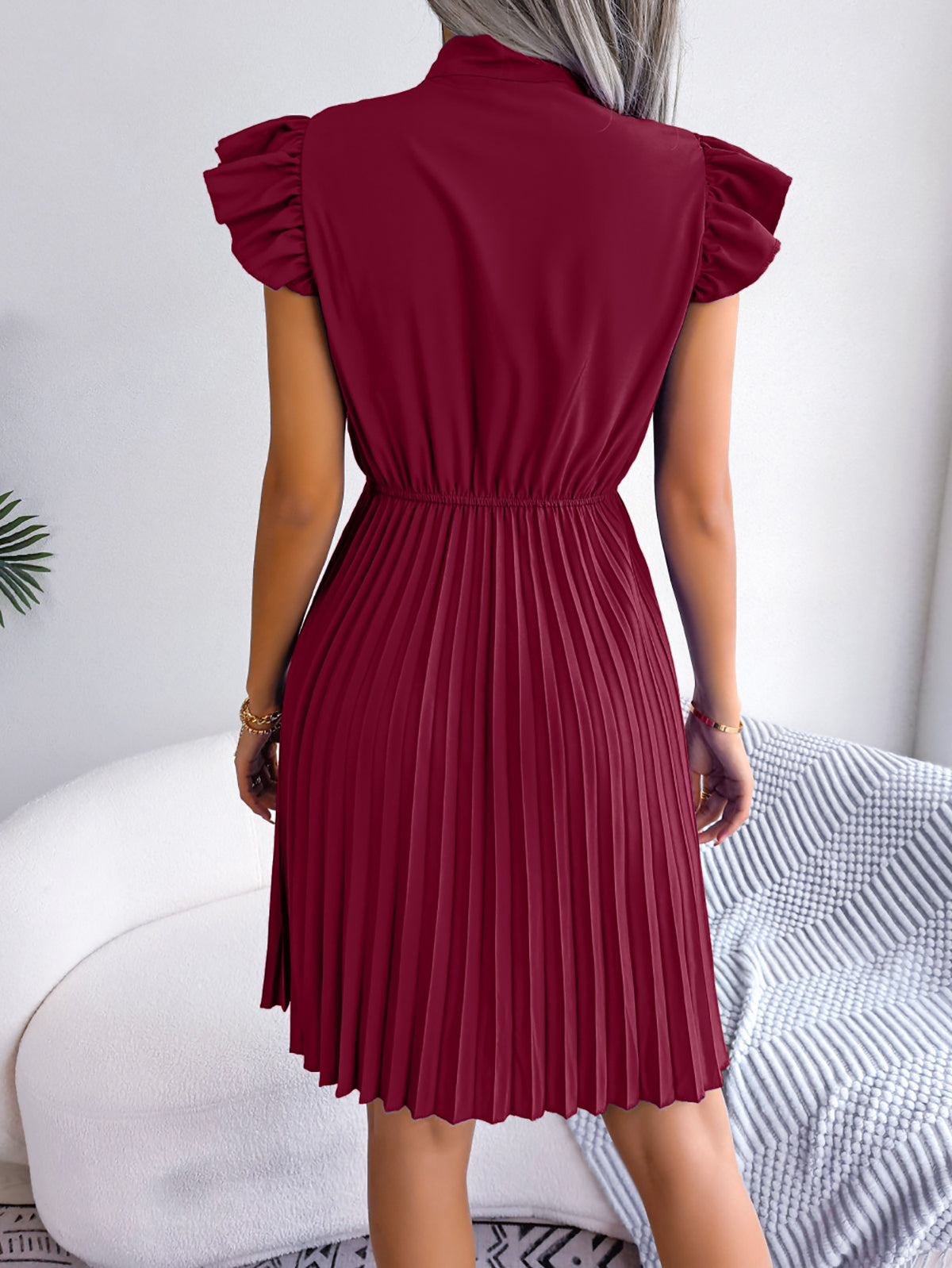 Puff Sleeve A-Line Midi Dress