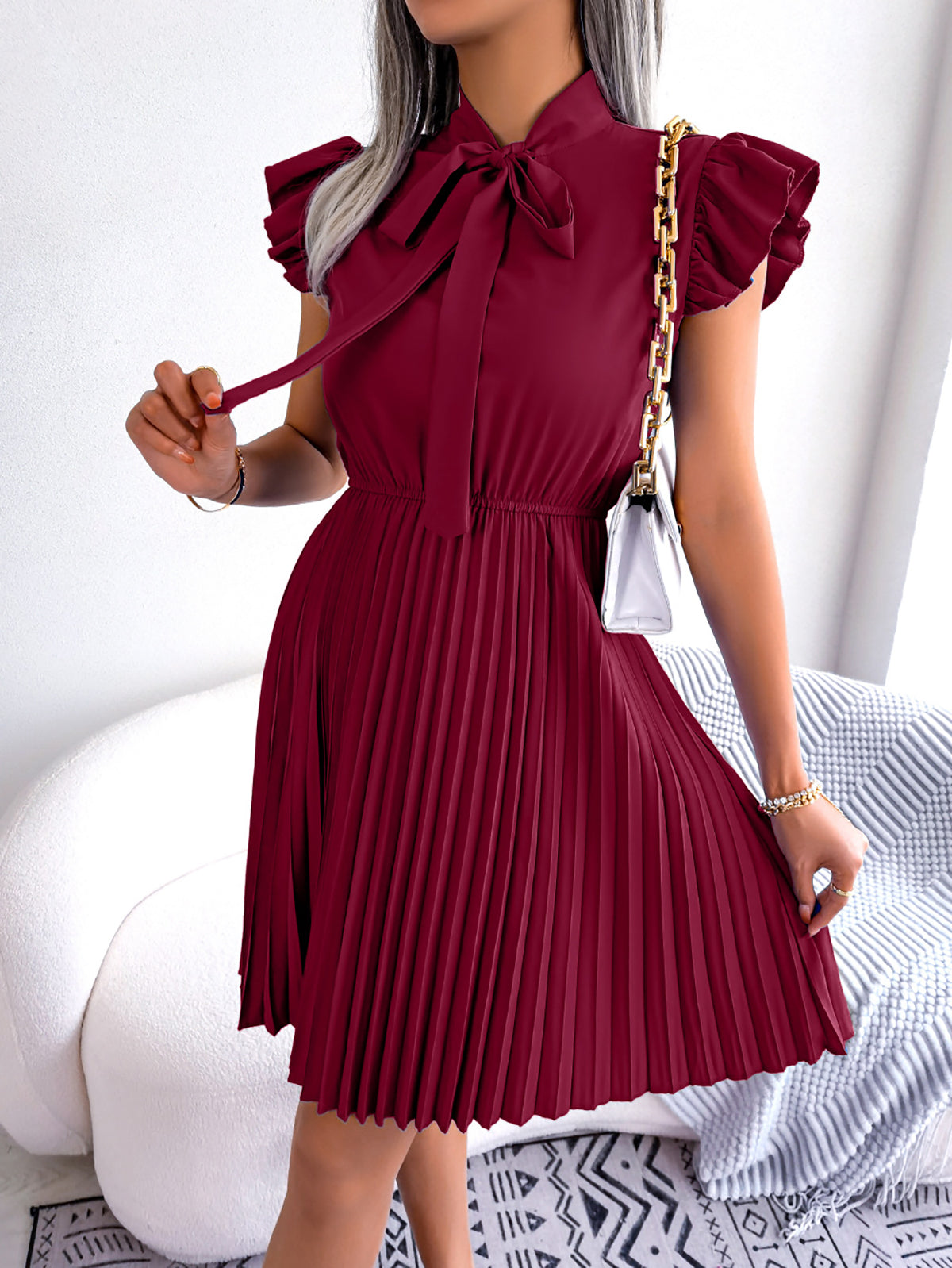 Puff Sleeve A-Line Midi Dress