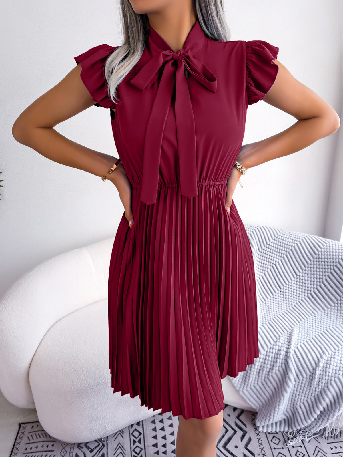 Puff Sleeve A-Line Midi Dress