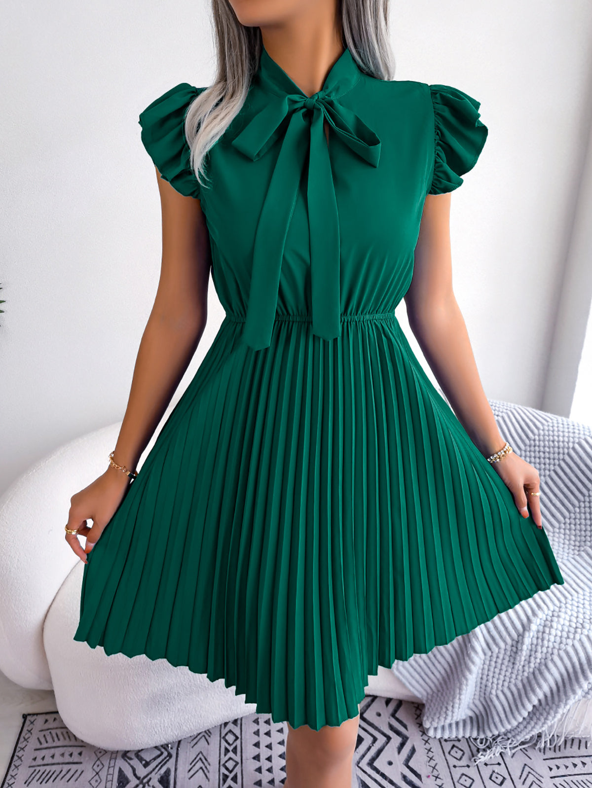 Puff Sleeve A-Line Midi Dress