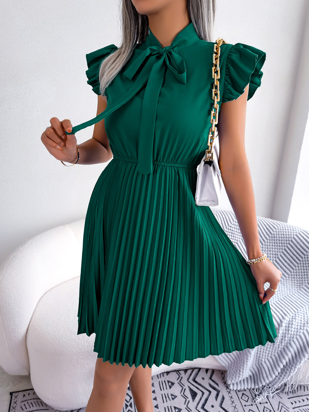 Puff Sleeve A-Line Midi Dress