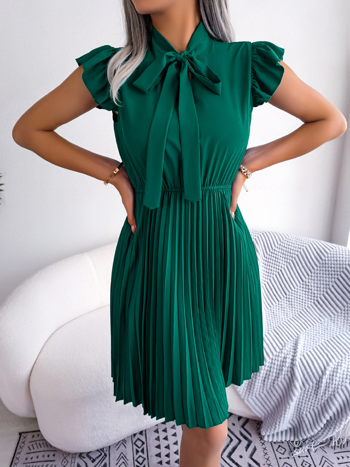 Puff Sleeve A-Line Midi Dress