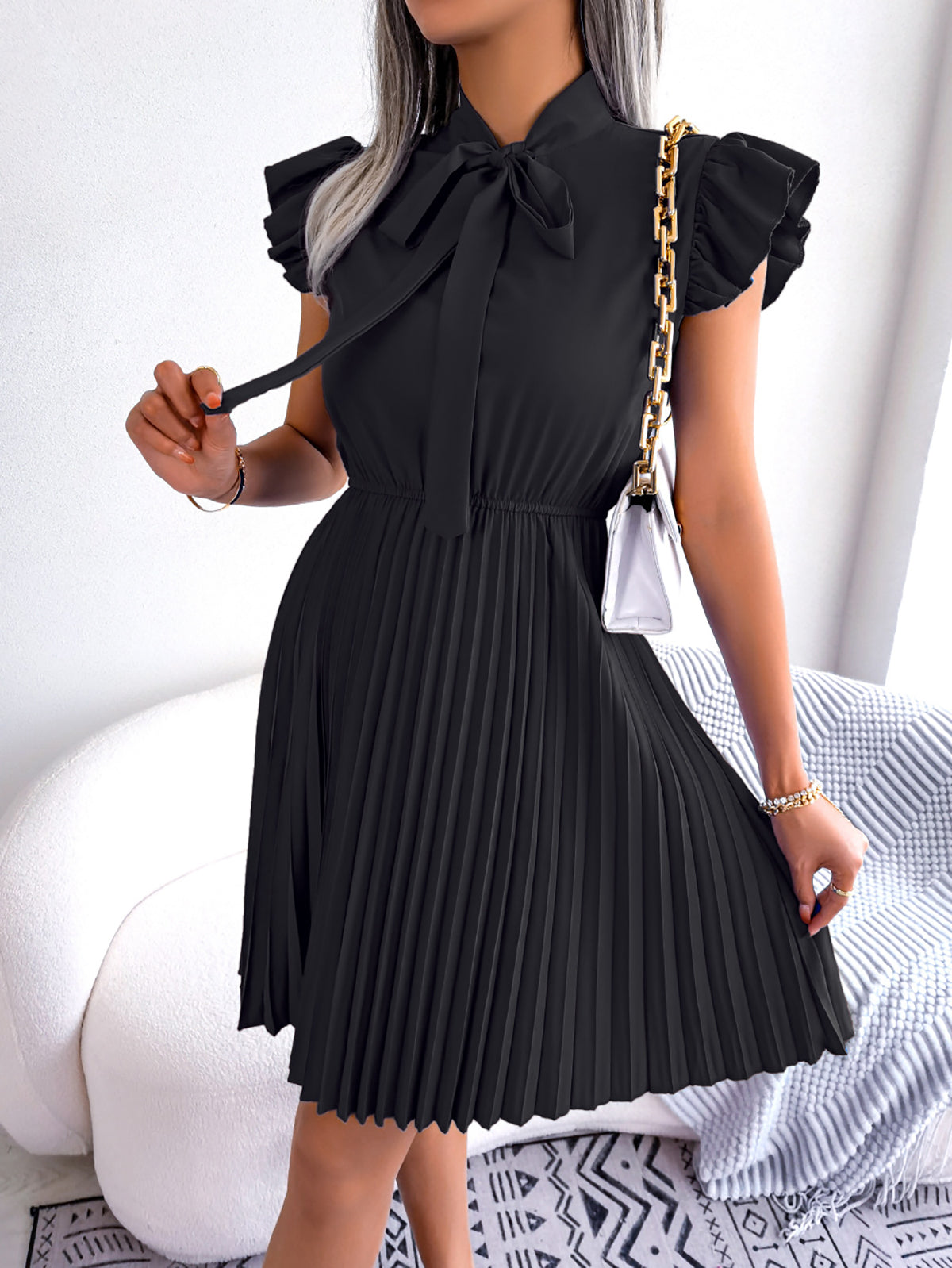 Puff Sleeve A-Line Midi Dress