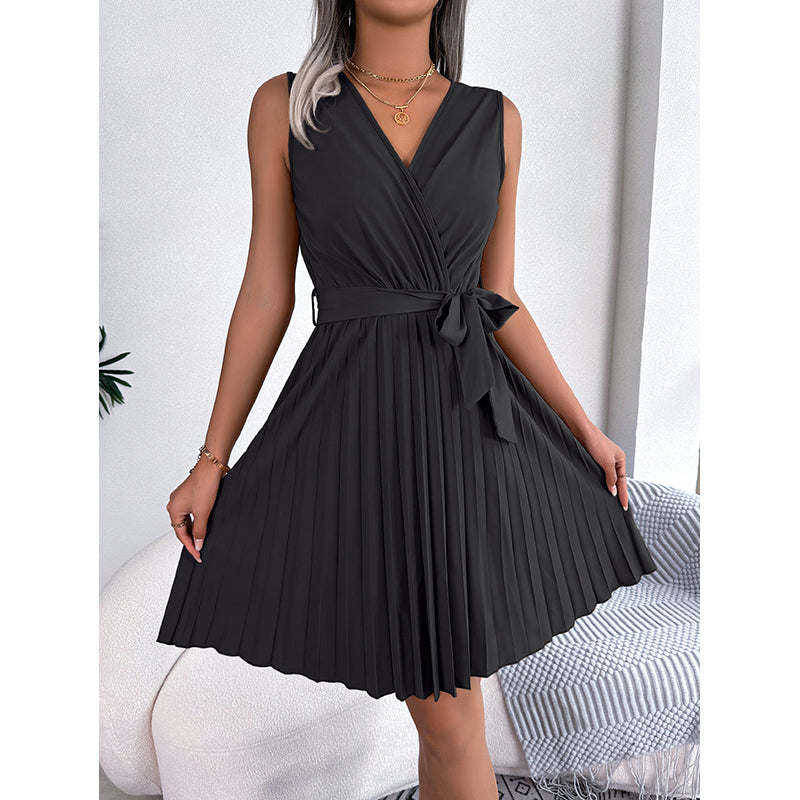 Black V-Neck Sleeveless Midi Wrap Dress