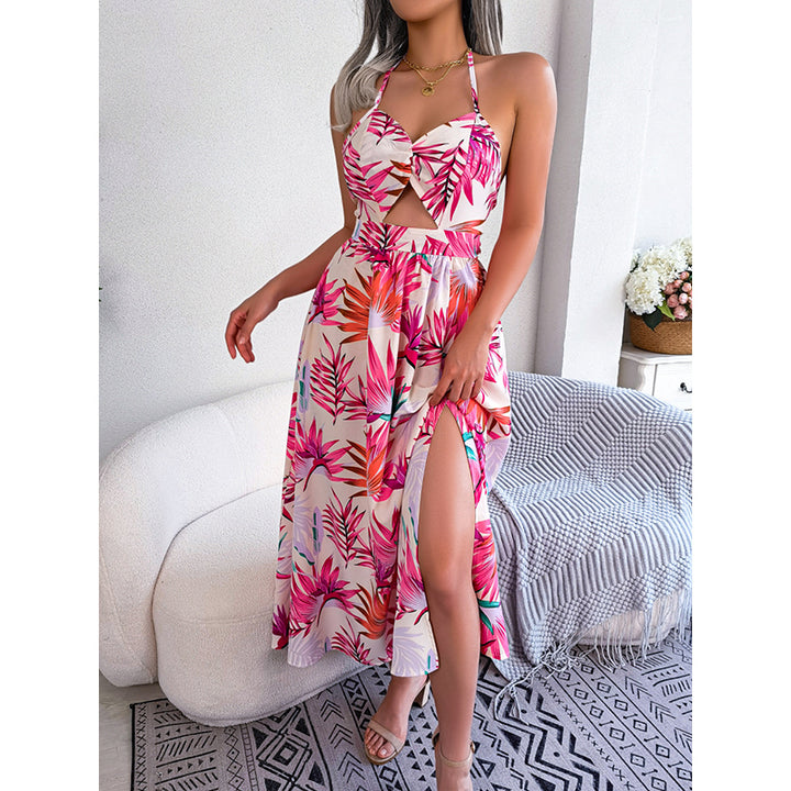 White Tropical Floral Maxi Halter Neck Dress