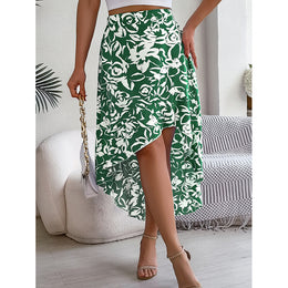 Women Floral-Print High-Low Flared Skirt
