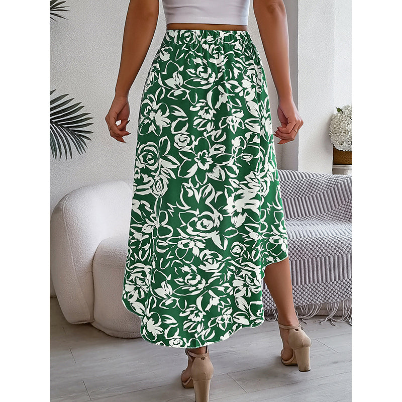 Women Floral-Print High-Low Flared Skirt