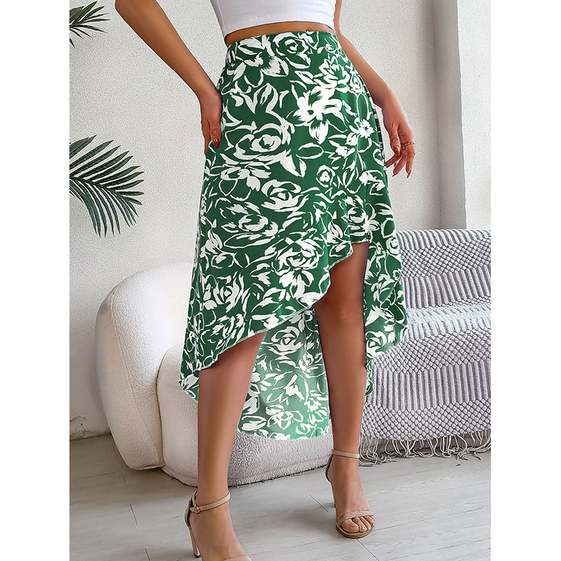 Women Floral-Print High-Low Flared Skirt