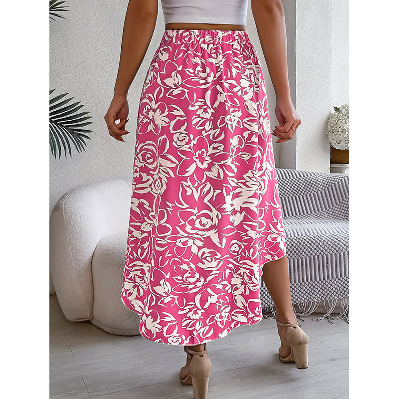Women Floral-Print High-Low Flared Skirt