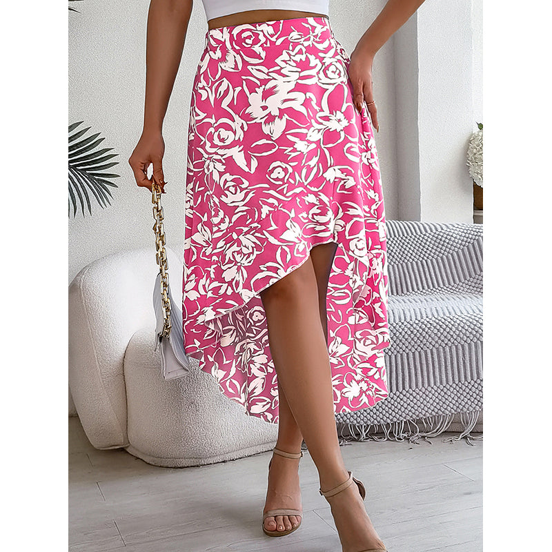 Women Floral-Print High-Low Flared Skirt