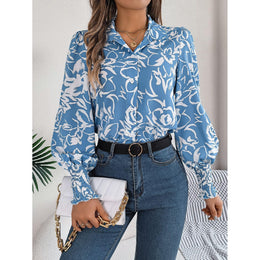 Women Floral Printed Shirt Collar Top