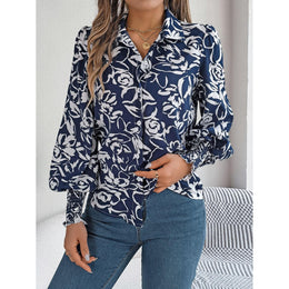Women Floral Printed Shirt Collar Top