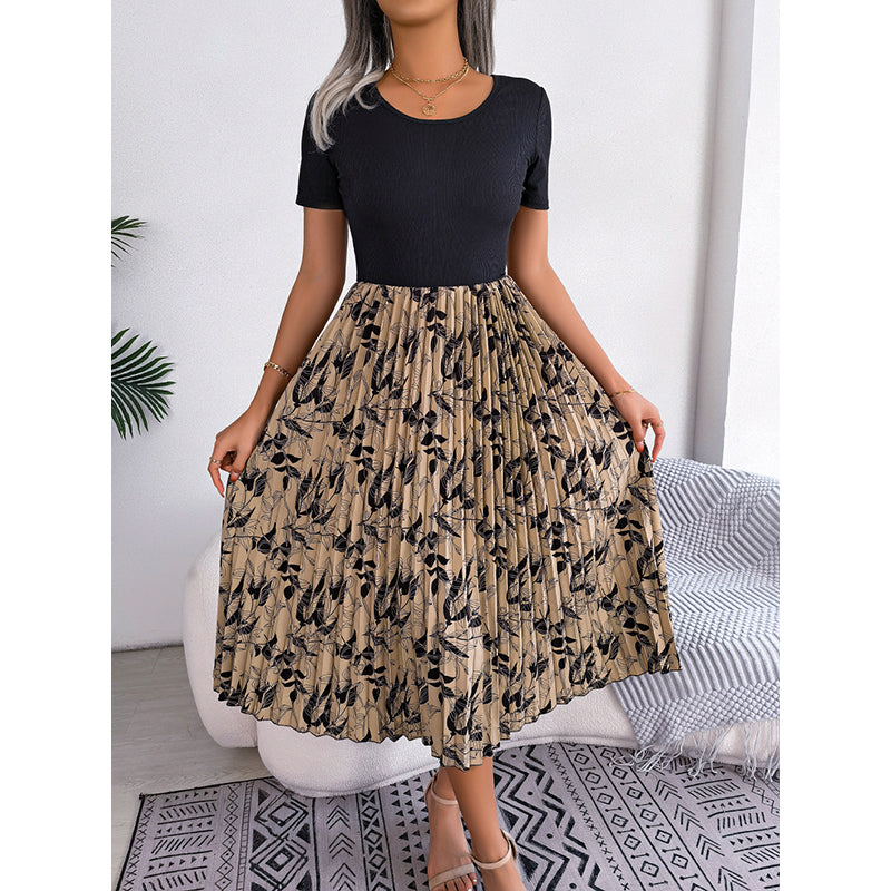 Khaki Floral Printed Fit & Flare Midi Dress