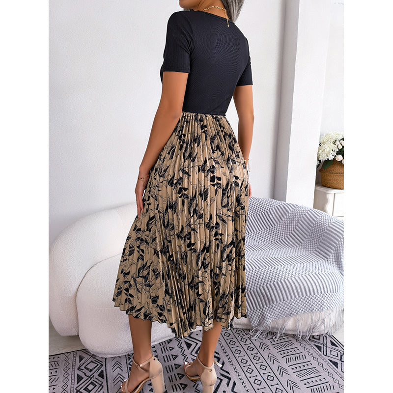 Khaki Floral Printed Fit & Flare Midi Dress