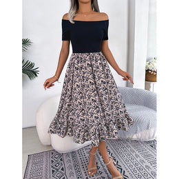 Black Floral Printed Fit and Flare Midi Dress