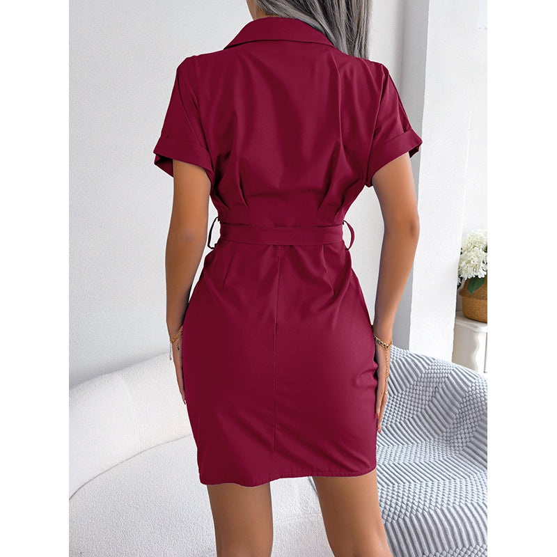 Maroon Shirt Collar Shirt Dress