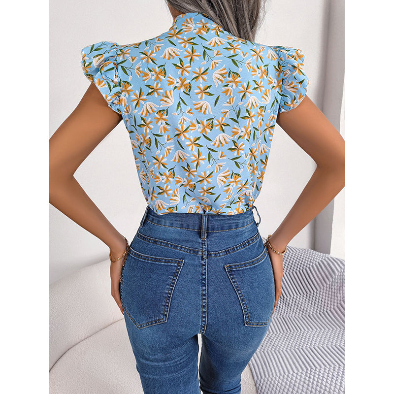 Floral Print Tie-Up Neck Regular Top