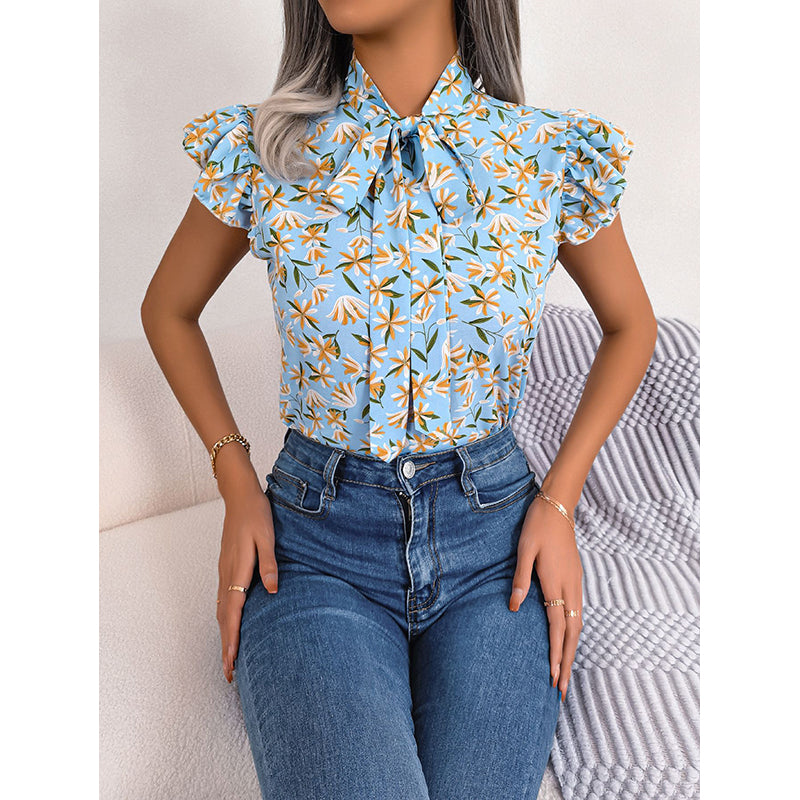 Floral Print Tie-Up Neck Regular Top