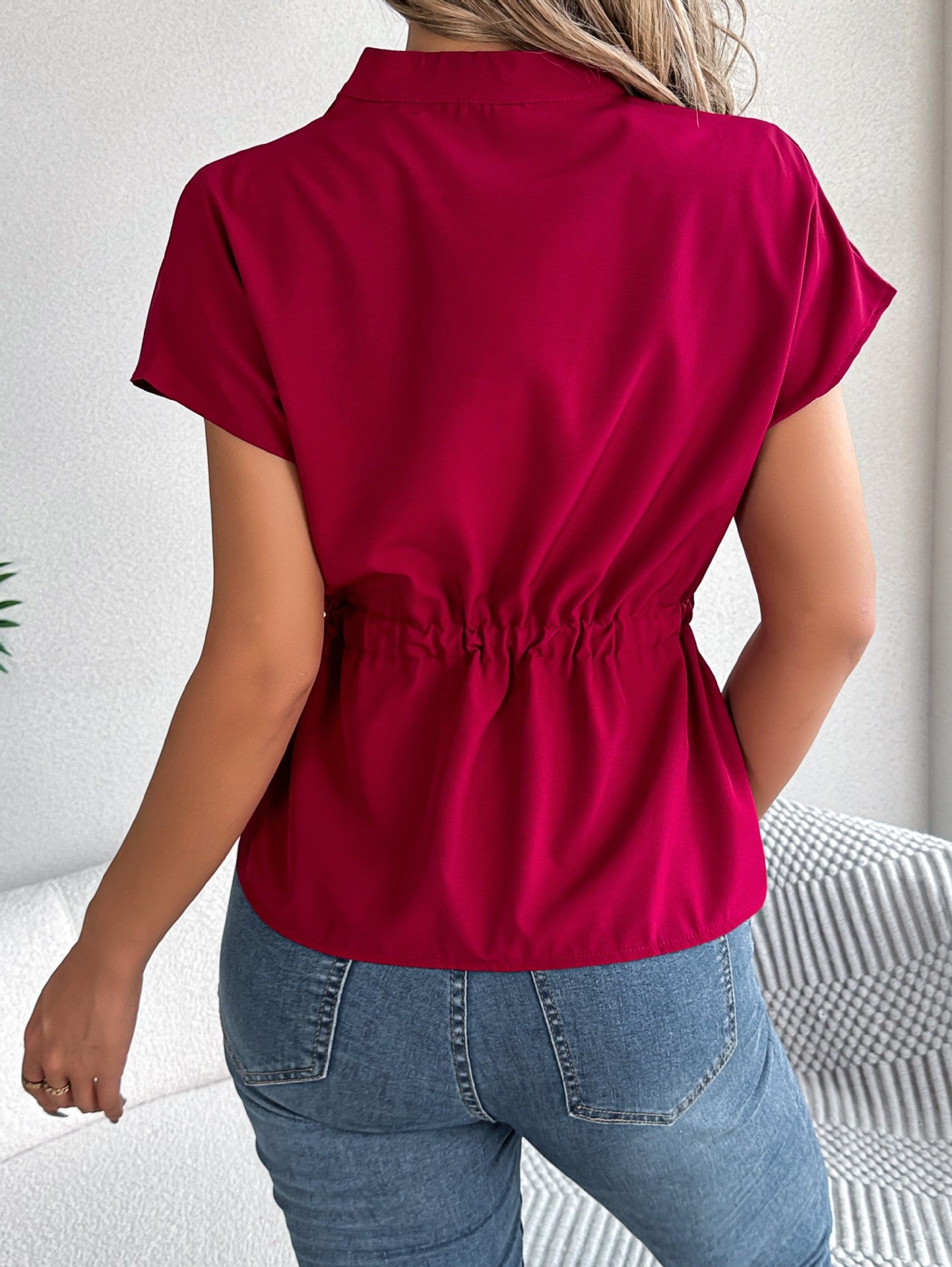 Women Mandarin Collar Peplum Top