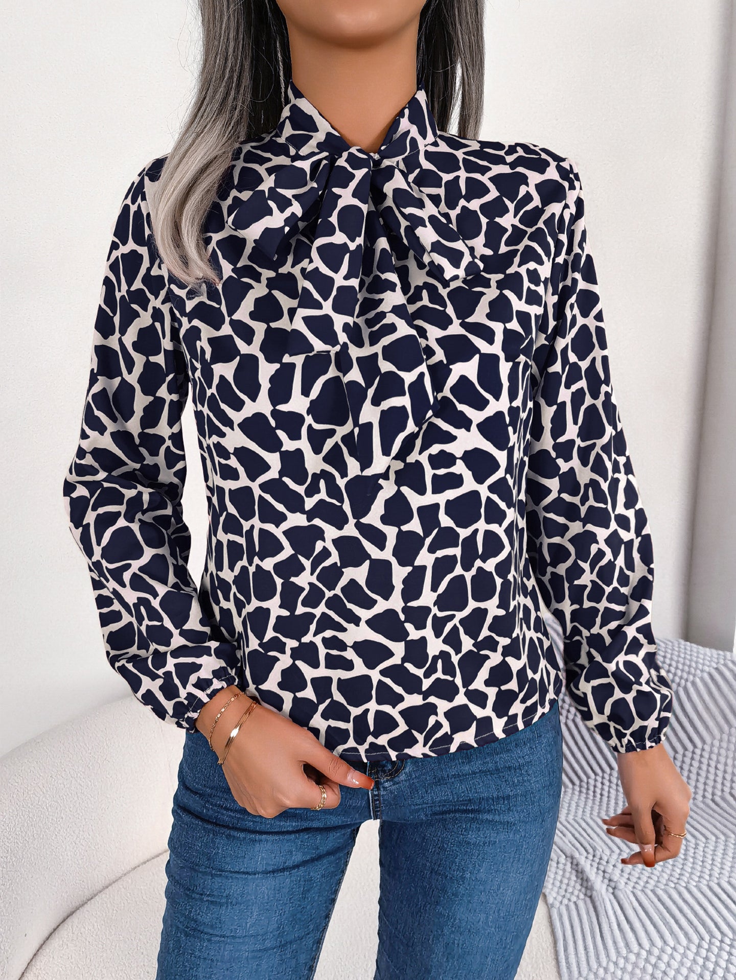 Printed Tie-Up Neck Top