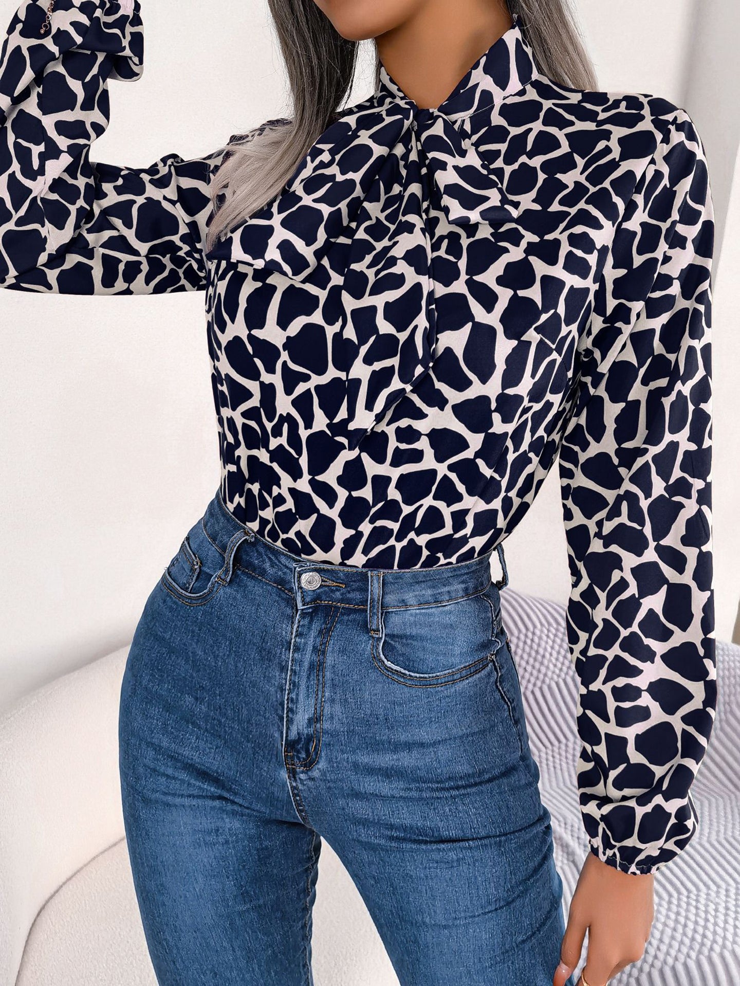 Printed Tie-Up Neck Top