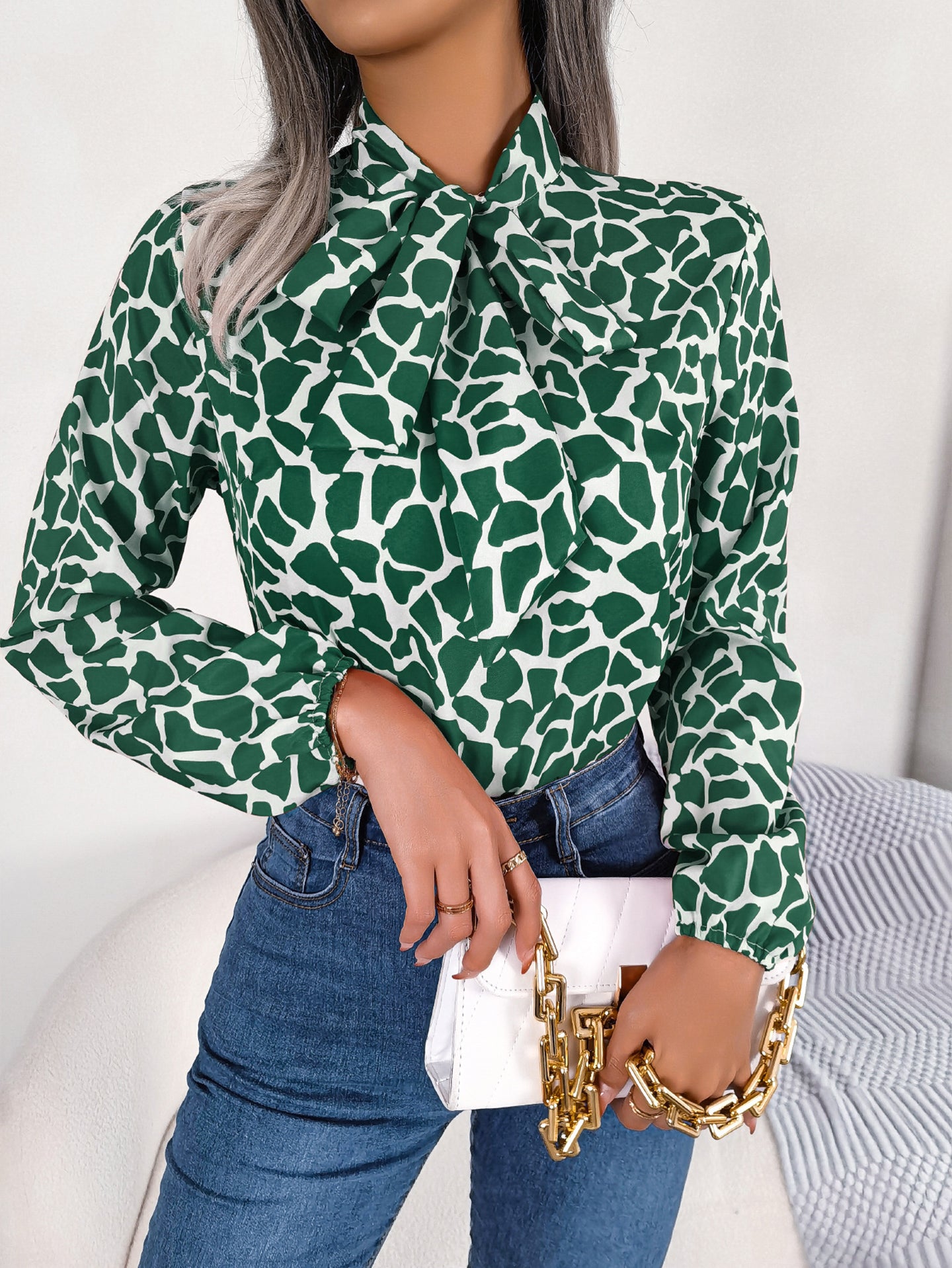 Women Abstract Scarf Neck Top