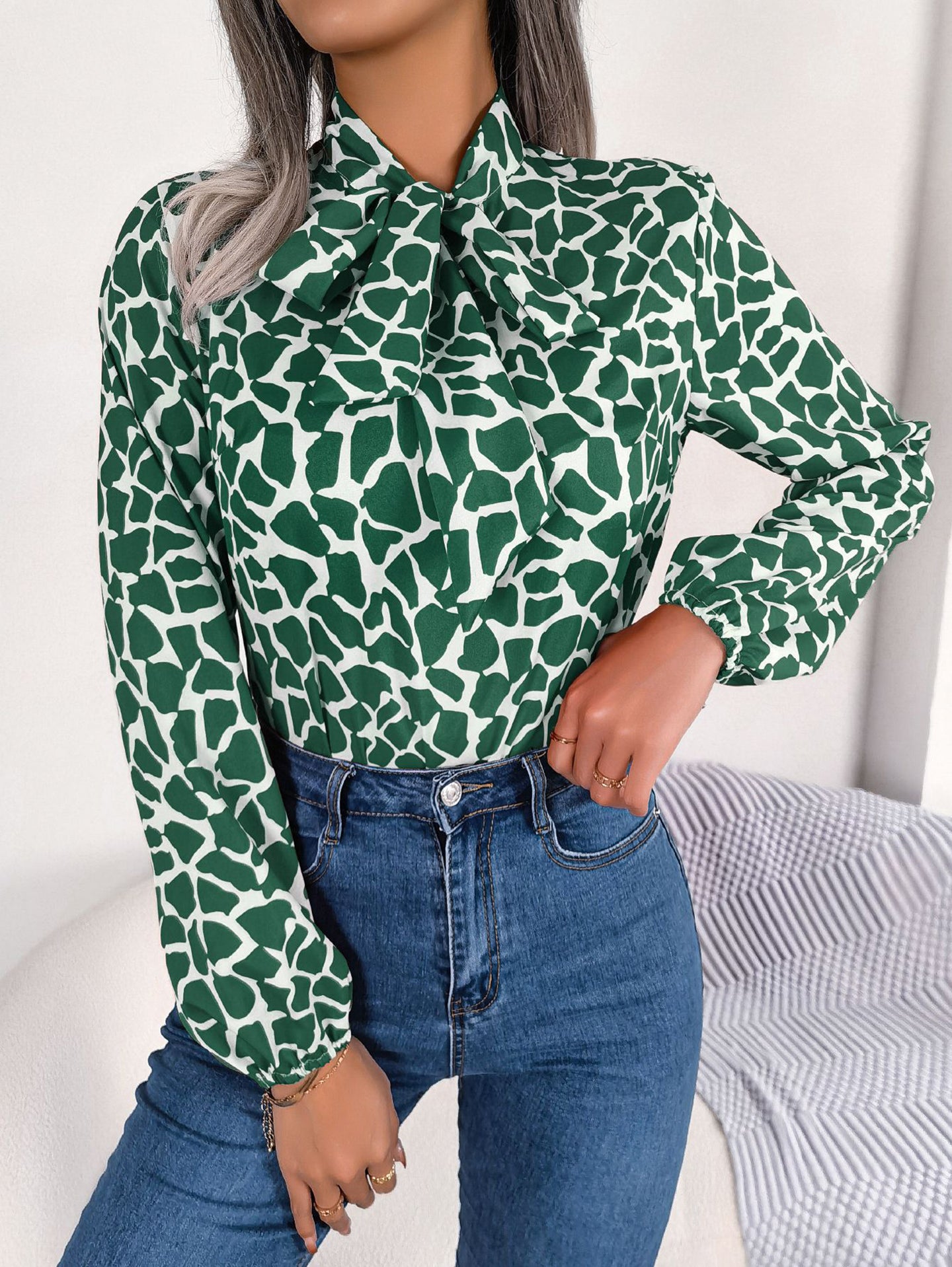 Women Abstract Scarf Neck Top