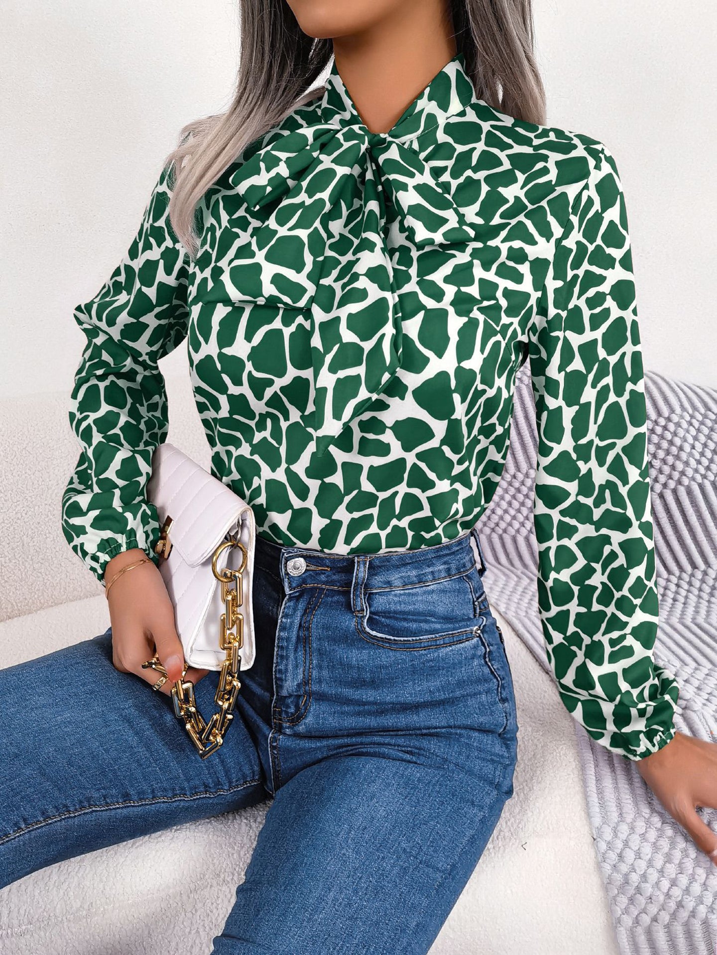 Women Abstract Scarf Neck Top