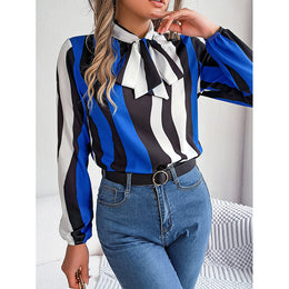 Blue Tie Up Neck Puff Sleeve Top
