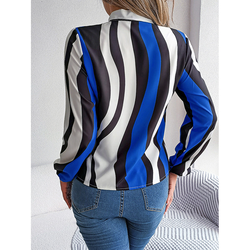 Blue Tie Up Neck Puff Sleeve Top